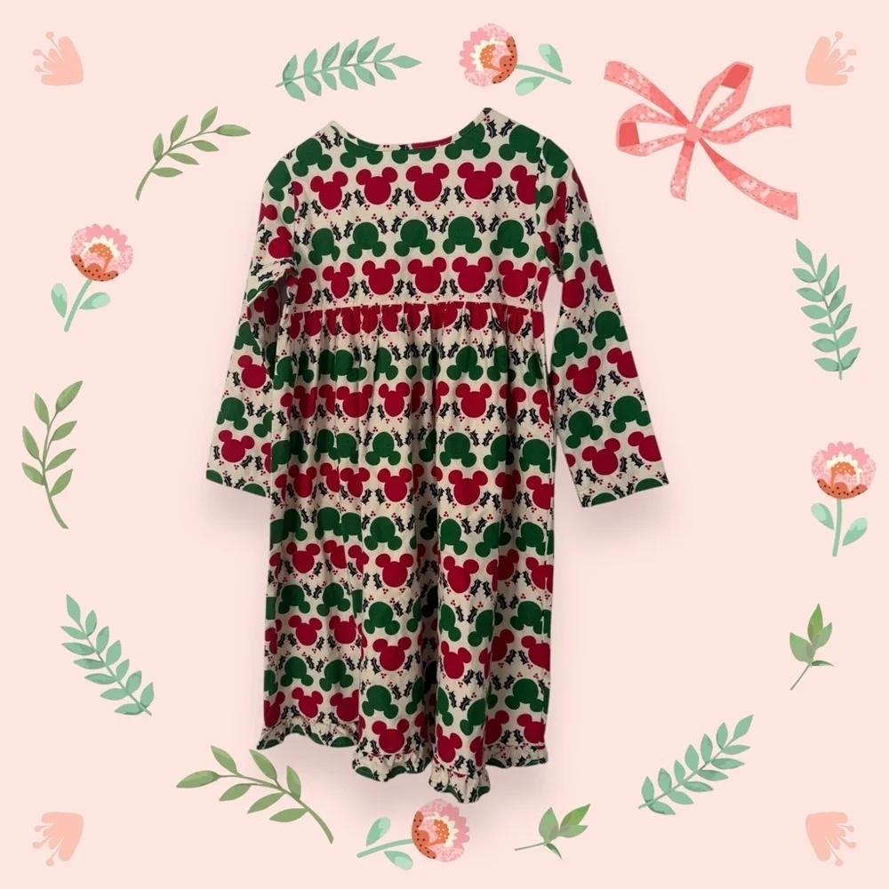 Hanna Andersson Christmas Holiday Red Green Mickey Mouse Nightgown size 14/16